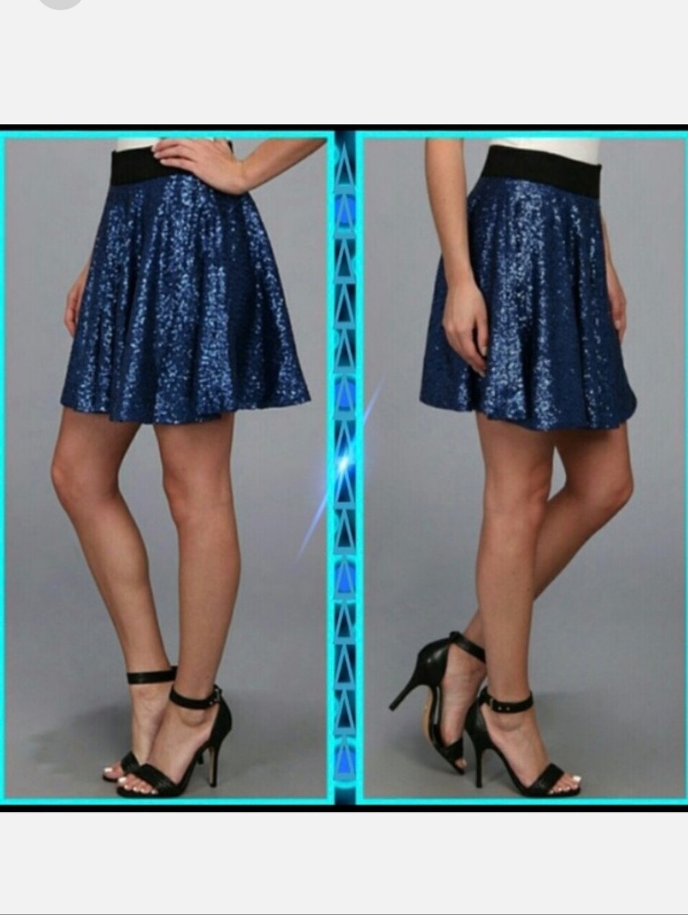 MINKPINK Blue Sequin Skater Mini Skirt Size S